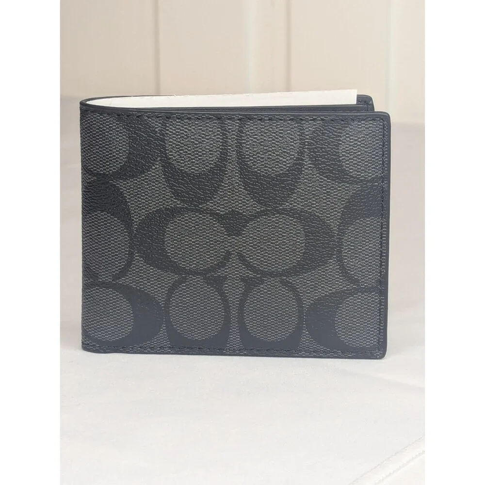 Coach Signature Coated Canvas ID Billfold Wallet - Black, NWT